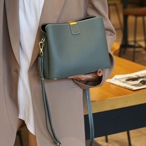 Leather Bucket Bag for Women, Soft Crossbody Top-handle Purse | Small Tote Handbag with 3 Style Detachable Straps, Spacious Daily Handbag for Work Outing Daily Use - color: Gray-a