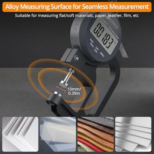 Neoteck Digital Thickness Gauge 1inch/25.4mm,0.00005inch/0.001mm Accuracy | with LCD Display, Inch/MM Conversion ,One-Hand Quick Press Thickness Measuring Tool for Leather Paper Fabric Film -Grey - color: Silver-grey, size: 0-1"/0.00005"