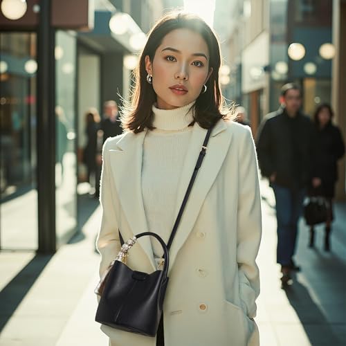 Mini Bucket Bags for Women, Vegan Leather Small Crossbody Purse with Removable Straps Trendy Top Handle Shoulder Straps - color: Black