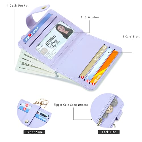 Airkit Small Wallet Women RFID, PU Leather Card Holder with Keychain - color: Lavender