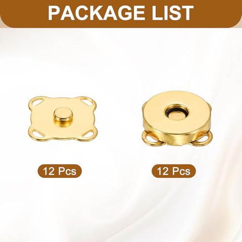 PATIKIL 14mm Magnetic Snap Buttons Set, 12Pcs Copper Magnetic Purse Closure Fastener Clasps Replacement Tool Kit for Purses Handbags Clothes Sewing DIY Craft, Gold - color: Gold, size: 14mm