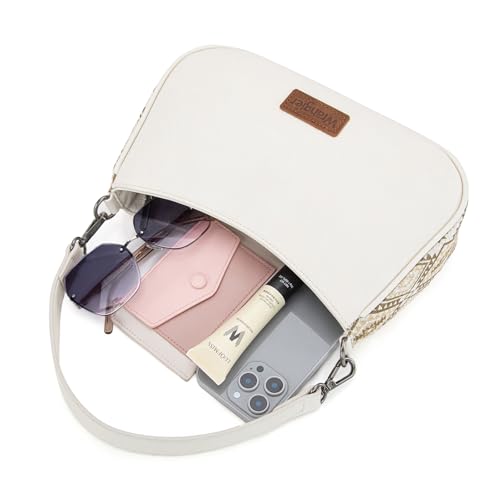 Wrangler Shoulder Bag for Women Western Small Purse Hobo Handbag | Aztec, Underarm Bag, 2 Detachable Straps, Secure Zipper Closure, Back Pocket, Crossbody Bag for dates, travel and everyday - color: Beige
