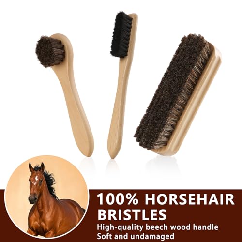 12 PCS Shoe Polish Kit - Horsehair Brushes, Black Brown Neutral Polish,Mink Oil Conditioner for Shoes,Polishing Cloth, Leather Boots Shine Care Kit ﻿Gift for Men Cowboy Husband Dad
