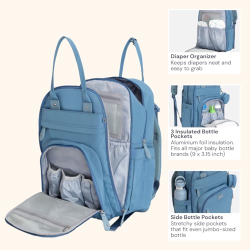 BabbleRoo Diaper Bag Backpack - Baby Essentials Travel Tote - Multi function Water Resistant Diaper Bag, Travel Essentials Baby Bag with Changing Pad, Stroller Straps & Pacifier Case - Light Blue - color: Light Blue, size: Large