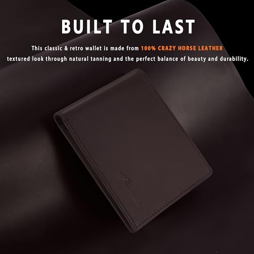 Travelambo Genuine Leather Wallet for Men with Gift Box - Handmade Bifold Stylish - Mens Wallets Rfid Blocking with 2 ID Windows - color: Oil Wax Ochre