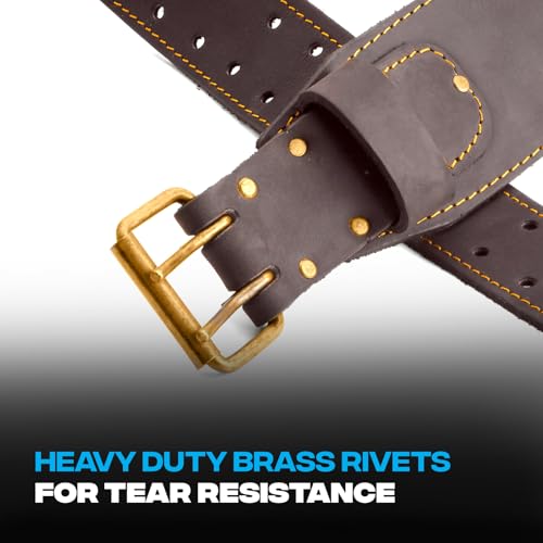 OX 3 Inch Leather Tool Belt - Thick Carpenter Belt For Pouches - Large | Large 3" thick leather tool belt for tool pouch - adjustable fit with perimeter stitching and rivets - carpenters toolbelt - size: 3" Belt (L)