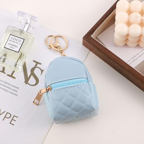 Mini Backpack Cute Cosmetic Bag for Women, Creative Cute Pendant Keychain Key-chains Keyrings PU Leather Makeup Bag Key Lipstick Card Holder Data Cable Organizer Zipper Pouch - color: Blue