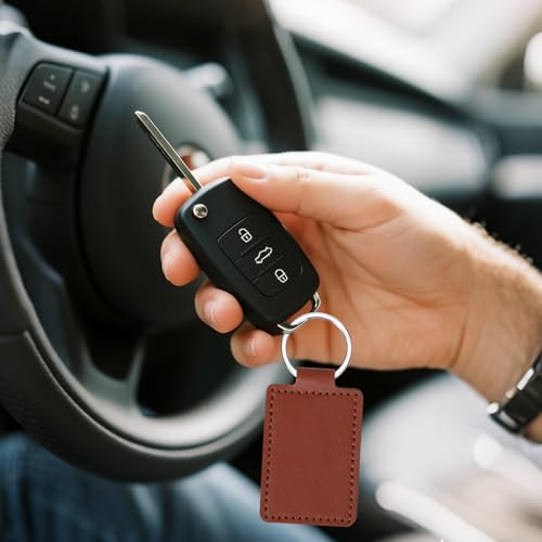 Qianyu Leather Key Fob Kit PU Blanks with Rivets Key Ring Rectangular Leather Car Keychain Laser Engraving Keychain
