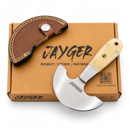 Handmade Round Head Knife | Carbon Steel | Half Moon Leather Working Tool | Bone Handle | Skiver for DIY Leathercraft With Leather Sheath