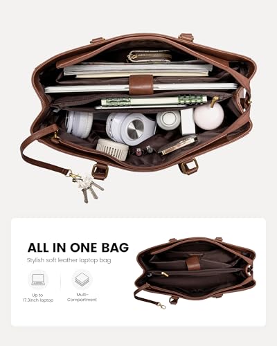 LOVEVOOK Laptop Tote Bag for Women,Leather Work Computer Briefcase Bag - color: Green, size: 17.3 inch