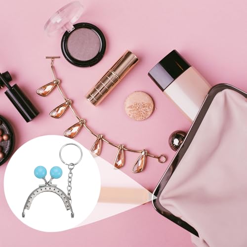 uxcell 2 Pcs Metal Purse Frame, 5cm/1.97" Beads Silver Kiss Lock Clasp Arch Embossing Bag Frames with Key Ring for Purse Making Clutch Bag Coin Purse, Sky Blue - color: Sky Blue