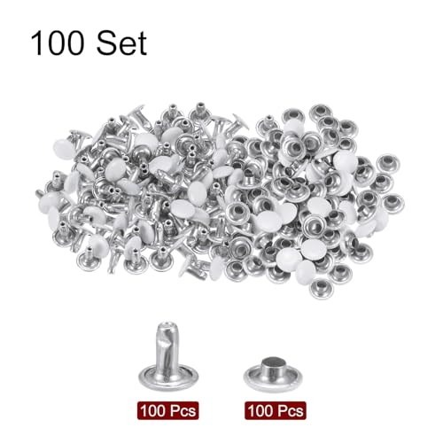 HARFINGTON 100 Sets Leather Rivets 8mm x 8mm Metal Double Cap Rivet Snaps Studs Fasteners with 3pcs Setting Tools Rivets for Leather Craft DIY Repair Decoration, White - color: White, size: 8mm x 8mm