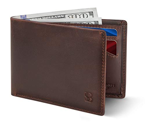 SERMAN BRANDS Mens Slim Bifold Wallet RFID Blocking Minimalist Front Pocket Wallets for Men - Thin & Stylish - color: B. Texas Brown Elite
