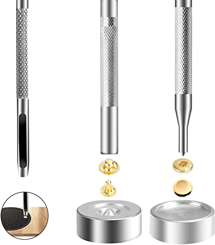 BetterJonny 24 Sets Heavy Duty Leather Snap Fasteners Kit, 17mm Metal Snap Buttons Press Studs Leather Rivets Snaps with 4 Setter Tools for Clothes Bracelet Jackets Jeans (Gold) - color: Gold, size: 17mm