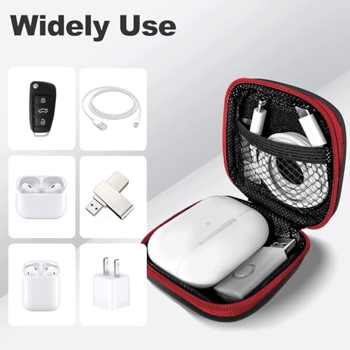 Square Earbud Case Portable EVA Carrying Case Storage Bag Cell Phone Accessories Organizer with Carabiner for Earphone, Earbud, Earpieces, SD Memory Card, Camera Chips, Tech Pouch, Red - color: B4-Square Red