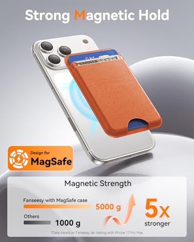 for MagSafe Wallet, 5 Card Holder, Slim Leather Magnetic Wallet for iPhone 17/16/15/14/13/12 Pro Max Plus Air Series, 1 Card Slots & 1 Cash Slot,Orange - color: Orange