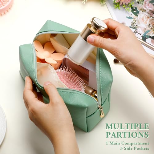 Kigeli Leather Makeup Bag PU Leather Cosmetic Pouch Wide-open Waterproof Toiletry Organizer with Dividers Travel Bag Birthday Valentine's Day Gifts for Women Friend Sister Daughter BFF(Green) - color: Green