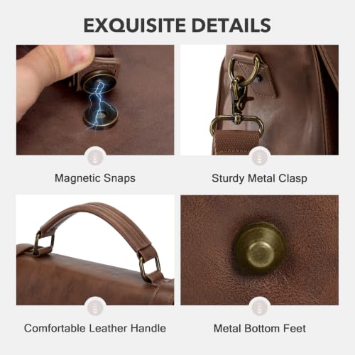 RAINSMORE Messenger Bag for Men 17 Inch Vintage PU Laptop Briefcase, Brown | Large Capacity Work Bag with Magnetic Flap, Water-Resistant PU Leather, 3-Way Carry for Office, Business Travel & College - color: Brown