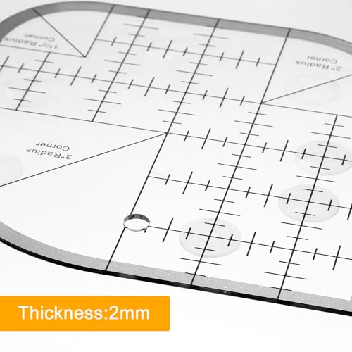 Curved Corner Cutter Quilting Ruler Acrylic Sewing Patchwork Ruler Quilting Templates for DIY Multifunctional Tool with 24pcs Silicone Anti-Slip mats Radius Corner Right Angle Transparent