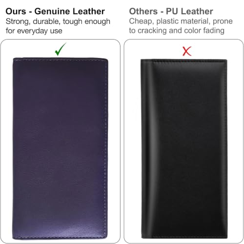 RFID Leather Checkbook Cover With Credit Card Slots and Pen Holder - color: Dark Purple
