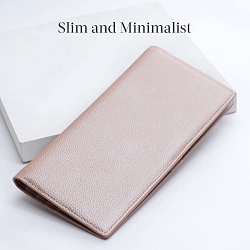 Bveyzi Ultra Slim Thin Leather RFID Blocking Credit Card Holder Bifold Clutch Wallets for Women - color: Rose Gold