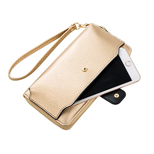 Women Wristlet Wallet with Cell Phone Holder Zip Around Handbag … - color: Rose Gold