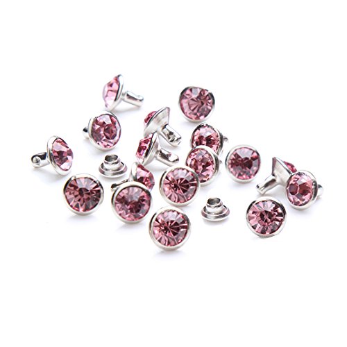 100 Sets Cz Colorful Crystal Rivets Silver Color Spots Studs Double Cap for DIY Leather-Craft (Pink, 6MM) - color: Pink, size: 6MM