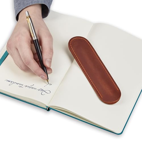Leather Pen Case, Single Pen Pouch Cover, Fountain Pen Sleeve Holder (Cognac) - color: Cognac