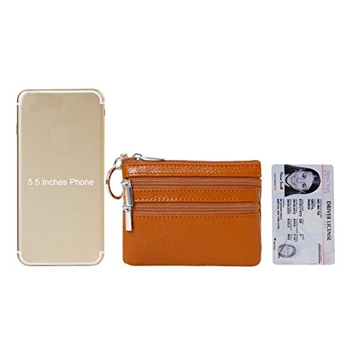 Women Genuine Leather Coin Purse Small Keychain Change Wallet - color: Brown
