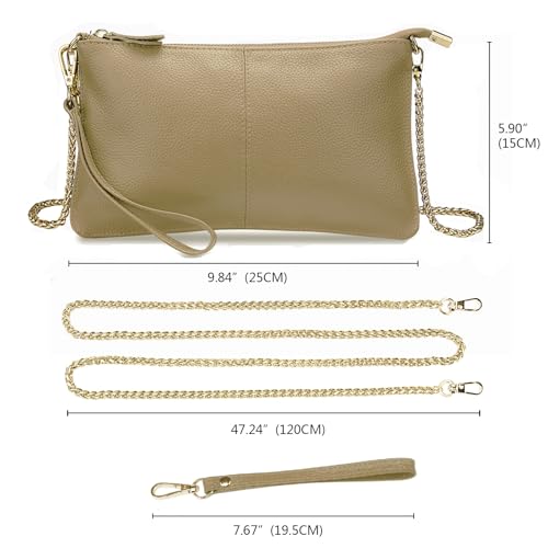 YALUXE Women's Genuine Leather Wristlet Handbags Purses Clutch Wallet Bag - color: Khaki