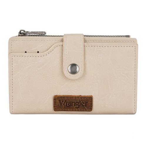 Wrangler Wallet for Women Bifold Card Holder with Zipper and ID Window - color: A-Tan