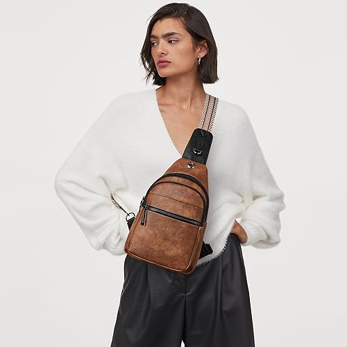 LATMAP 7L Sling Bag For Women Faux Leather Anti Theft Small Casual Daypack Backpack Fanny Pack Crossbody Chest Bags Purse Waterproof - color: 7l-brown W/ Black Trim