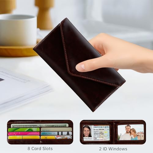 Ultra Slim Thin Leather RFID Blocking Credit Card Holder, Envelope Style Wallet for Women, Chocolate - color: Chocolate