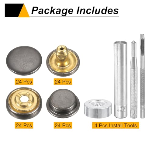HARFINGTON 24Set Leather Snaps Fasteners Kit 15mm Dia Brass Press-Stud Cap Button 2.95" Length Metal Snap Buttons with 4 Install Tools for Coat Bag Leather Marine Boats Canvas, Gun - color: Gun, size: 15mm
