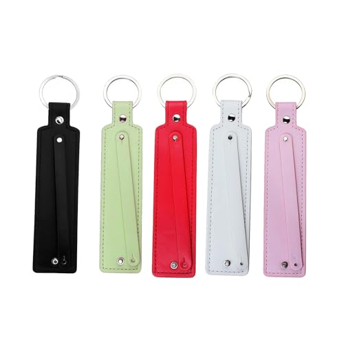 UPSTORE 5 Pack PU Leather Keychain Blank DIY Keychains with 8mm Belts for Charms Letters Beads Craft Making Supplies