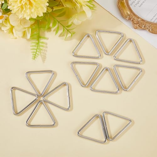 16Pcs Metal Triangle Ring Buckle Connectors Gunmetal Adjuster Purse Strap Keychain Lanyard - color: Platinum
