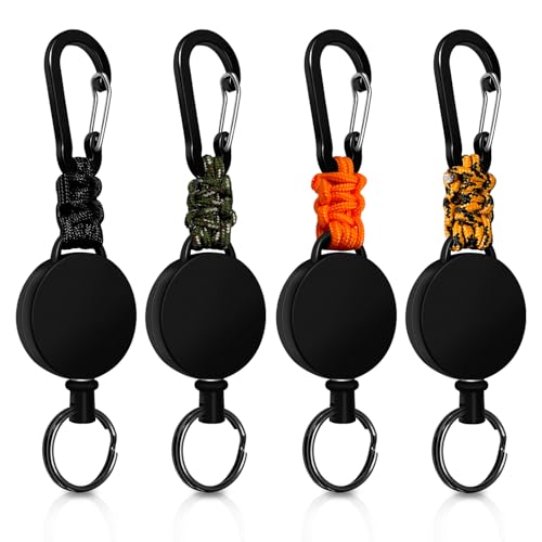 Retractable Keychain 4 Pieces Heavy Duty Carabiner Badge Holder Retractable Badge Reel ID Holder Extendable Key Ring Key Holder (Black + Green + Orange + Orange-Black) - color: Black + Green + Orange + Orange-black