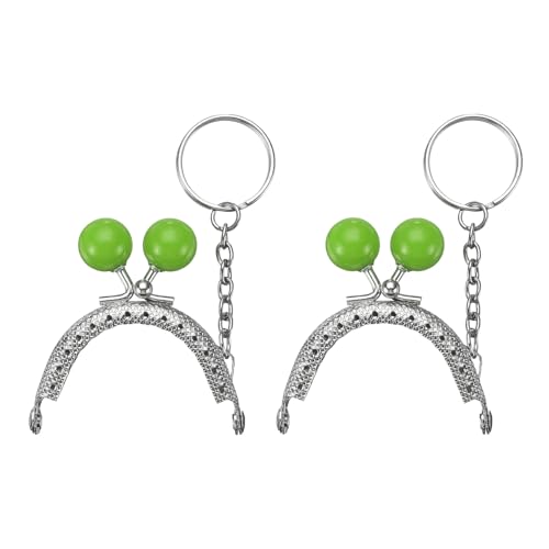 uxcell 2 Pcs Metal Purse Frame, 5cm/1.97" Beads Silver Kiss Lock Clasp Arch Embossing Bag Frames with Key Ring for Purse Making Clutch Bag Coin Purse, Green - color: Green