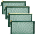 Mesh Cosmetic Bag, 4pcs Nylon Makeup Pouches with Leather Pull and Golden Zipper for Purse Diaper Bag (Emerald Green) - size: Flat
