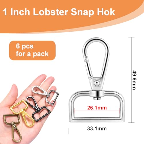 1 Inch Metal Swivel Snap Hooks, 6 Pack Lobster Claw Clasps for Keychains Purse Hardware Bag Making Lanyard Hooks(Silver) - color: 6pcs Silver