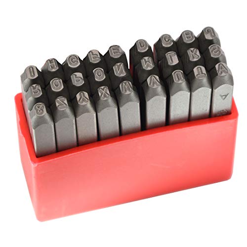 27pcs Heavy Duty Steel Stamp Uppercase Letters 5/64 2mm Hand Stamping Character Mark Code Alphabet Punch Kit for Bracelet Ring Jewelry Sheet Metal Plate Making Mold Die - size: 2mm Letter