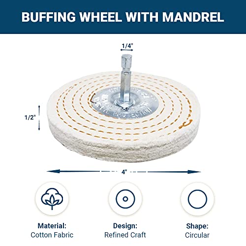 Benchmark Abrasives 4" Cotton Spiral Buffing Polishing Wheel for Bench Grinder with 1/4" Mandrel, for Polishing Finishing Smoothing on Aluminum, Stainless Steel (Cotton Spiral)