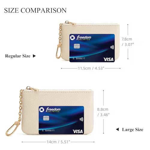 Full Grain Leather Coin Purse with Key Chain - Small Change Purse Keychain Card Holder Keychain Pouch Small Keychain Wallet for Women and Men (Creamy-white, Large Size) - color: Creamy-white, Large Size