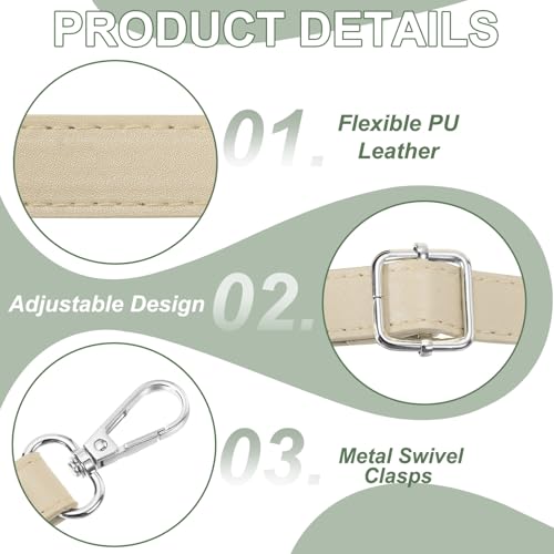 Leather Purse Strap Replacement PU Crossbody Adjustable Long Strap | Silver Swivel Clasps - color: Beige Yellow Silver, size: 26-51 Inch