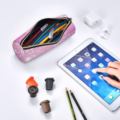 OSAM SPACE Leather Pencil Case Round Pencil Bag Glitter Pen Organizer Holder Portable Zipper Pouch Cute School Supplies for Girls Boys Study Office - color: Glitter