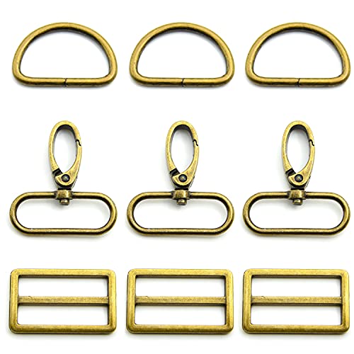 15Pcs Metal Swivel Snaps Hooks with D Rings and Tri-Glides Slide Buckles for Key Lanyard Purse Bag Straps Dog Collars DIY Sewing Hardware Craft (1-1/2 inch, Bronze) - color: Bronze, size: 1-1/2 inch