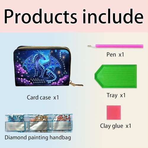 Santiway DIY Diamond Art Painting Kit - PU Leather Credit Card Holder Wallet & Coin Purse with Dragon Pattern, Zipper Organizer 4.33x3.14in for Adults - style: Dragon