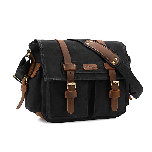 Kattee Vintage Leather Canvas DSLR SLR Camera Bags for Men | Leather & canvas, vintage. Adjustable padded dividers fit DSLR/lenses. Card pockets. Ideal for travel, office & daily - color: Black