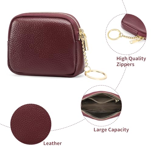 SENDEFN Mini Coin Purse Soft Leather Small Coin Pouch Purses Women Zipper Pocket with Key Ring - color: 2-Red