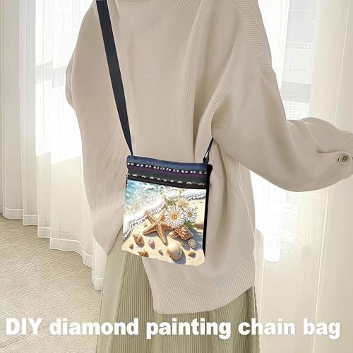 LSQFS Diamond Art Bags Crossbody Kit - DIY Diamond Painting Art Bag for Adults, Gem Art Craft Kits for Women, Stylish Diamond Art Projects Purse as Gift - color: Beach 1